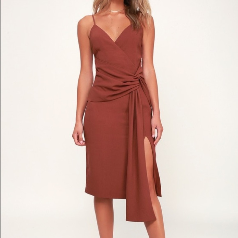Washed Burgundy Knot Front Midi Dress